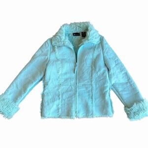 Y2K Relativity Baby Blue Fur Lined Jacket Women's Size Small Full Zip Bratz Core